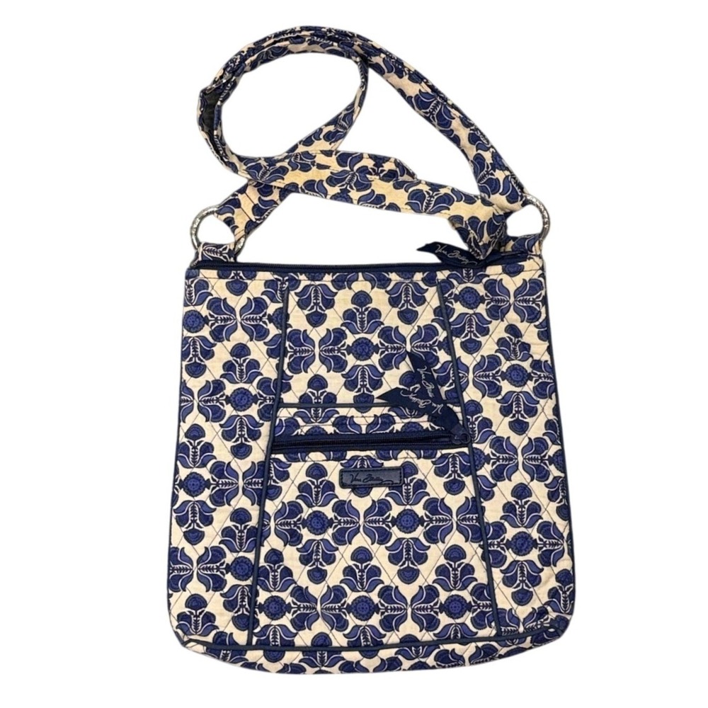 Vera Bradley Hipster Crossbody Bag Womens Floral Quilted Blue Cream Cotton Boho